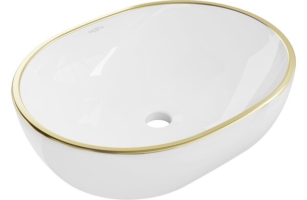Mexen Viki νιπτήρας επιτραπέζιος 48 x 35 cm, λευκός/χρυσό χείλος - 21054805