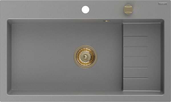 Mexen Omar Νεροχύτης γρανίτης 1 θαλάμου 800 x 480 mm, γκρι, χρυσό σιφόνι