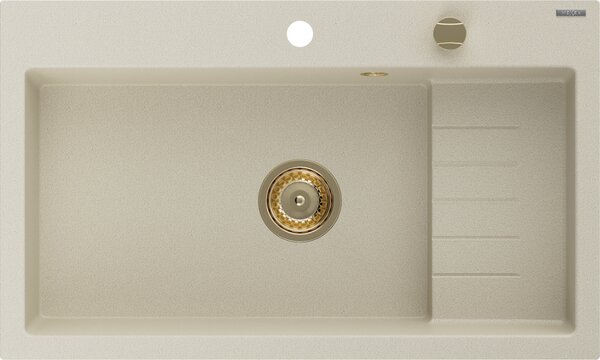 Mexen Omar νεροχύτης γρανίτης 1-θαλάμου 800 x 480 mm, μπεζ, σιφόνι χρυσό
