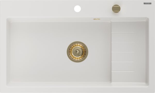 Mexen Omar νεροχύτης γρανίτη 1-θαλάμου 800 x 480 mm, λευκός, χρυσό σιφόνι