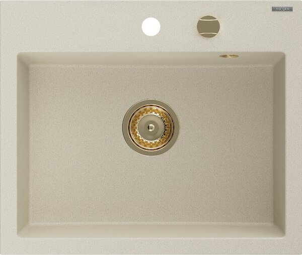Mexen Oscar νιπτήρας γρανίτης 1 διαμέρισμα 580 x 490 mm, μπεζ, χρυσό σιφόνι
