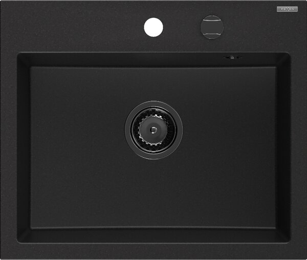 Mexen Oscar νεροχύτης από γρανίτη 1-θάλαμος 580 x 490 mm, μαύρος, σιφόνι μαύρο