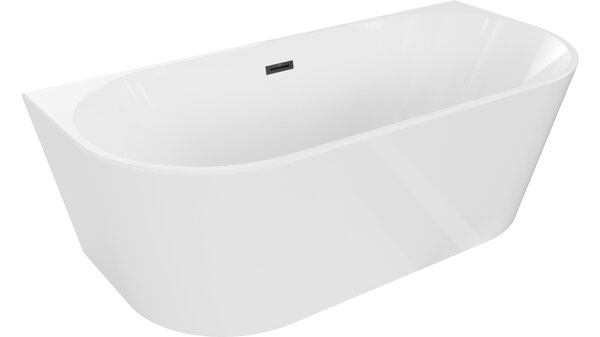 Mexen Oval ελεύθερη μπανιέρα κατά μήκος του τοίχου 180 x 80 cm, λευκή, με μαύρη
