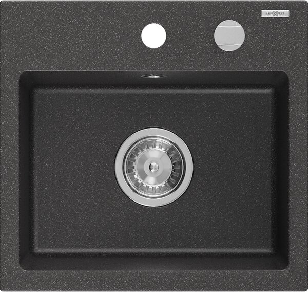 Mexen Milo Νεροχύτης γρανίτης 1-θάλαμος 435 x 410 mm, μαύρο πιτσιλωτό, σιφόνι