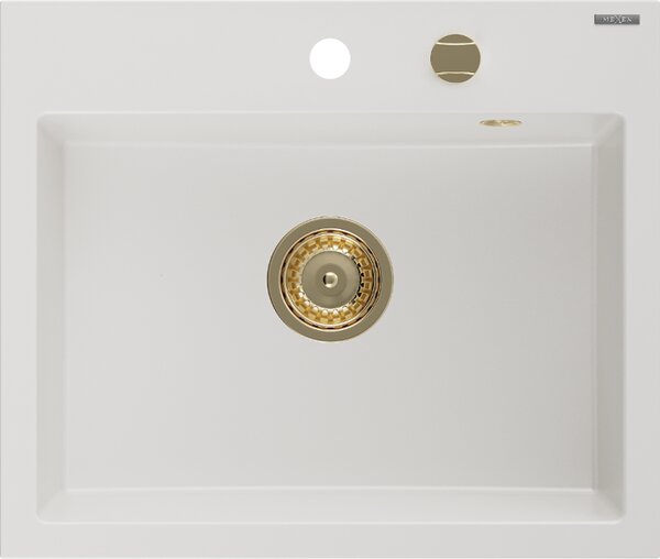 Mexen Oscar νεροχύτης γρανίτης 1-διαμερίσμα 580 x 490 mm, λευκός, σιφόνι χρυσό