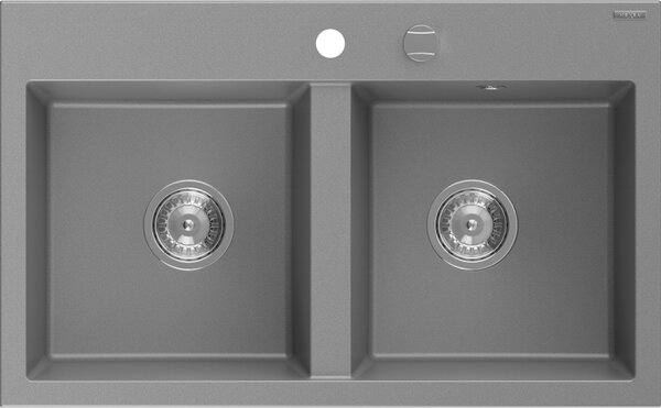 Mexen Hektor νεροχύτης γρανιτένιος 2-θέσεων 800 x 480 mm, γκρι, σιφόνι χρώμιο