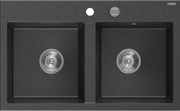 Mexen Hektor Νεροχύτης Γρανίτης 2-Θαλάμων 800 x 480 mm, Μαύρος Με Κηλίδες, Σιφόνι