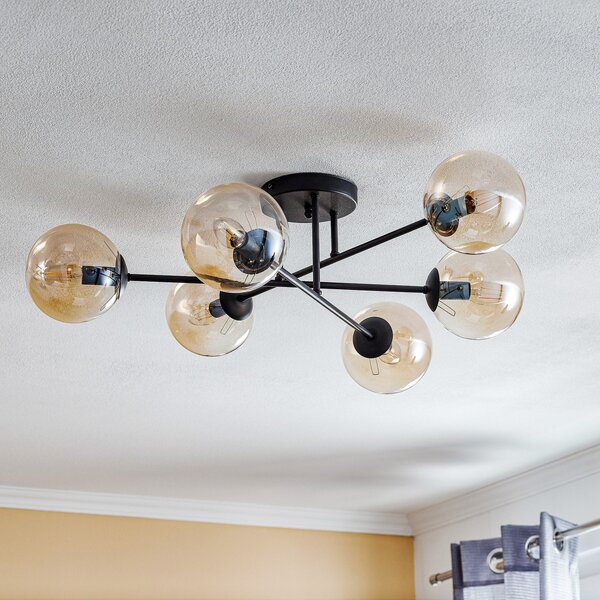 EMIBIG LIGHTING Φωτιστικό οροφής Glassy, μαύρο, κεχριμπαρέ, γυαλί, 6 φώτα, E14, ρυθμιζόμενος, Μαύρο, Σαλόνι / τραπεζαρία, Μέταλλο, σύγχρονο
