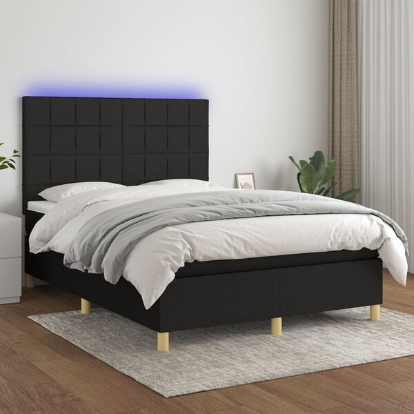 VidaXL Κρεβάτι Boxspring με Στρώμα & LED Μαύρο 140x190 εκ. Υφασμάτινο