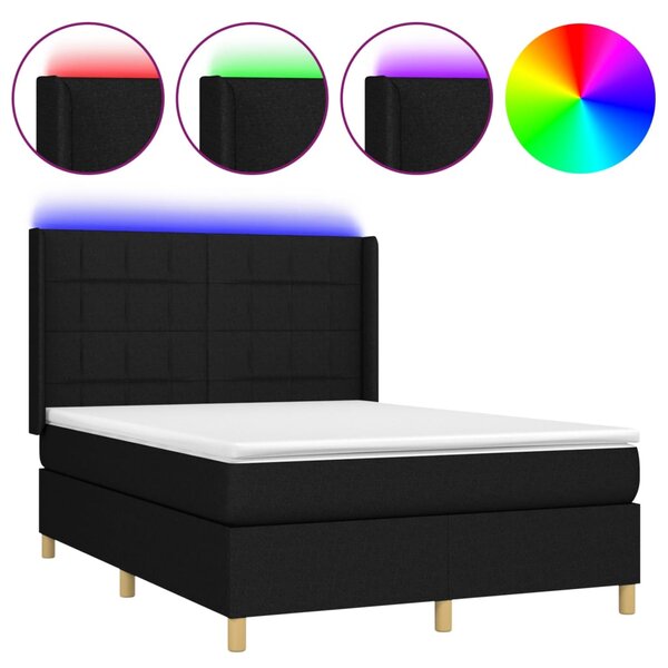 VidaXL Κρεβάτι Boxspring με Στρώμα & LED Μαύρο 140x190 εκ. Υφασμάτινο