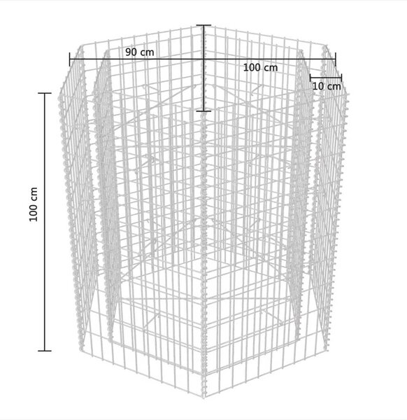 Συρματοκιβώτιο - Γλάστρα Υπερυψωμένη Εξάγωνη 100 x 90 x 100 εκ. - Ασήμι