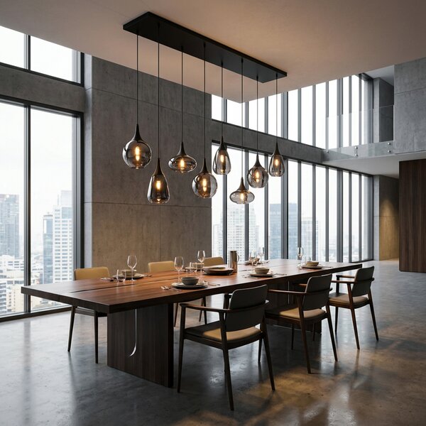 Trio Lighting Lumina κρεμαστό φωτιστικό, 8-φωτο, μαύρο/χρώμιο, γυαλί, ρυθμιζόμενος, Μαύρο, Σαλόνι / τραπεζαρία, Γυαλί