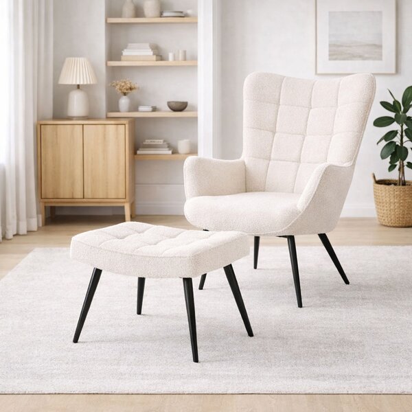 Πολυθρόνα Μπουκλέ Με Υποπόδιο (78x72x98) Spitishop Haven Beige