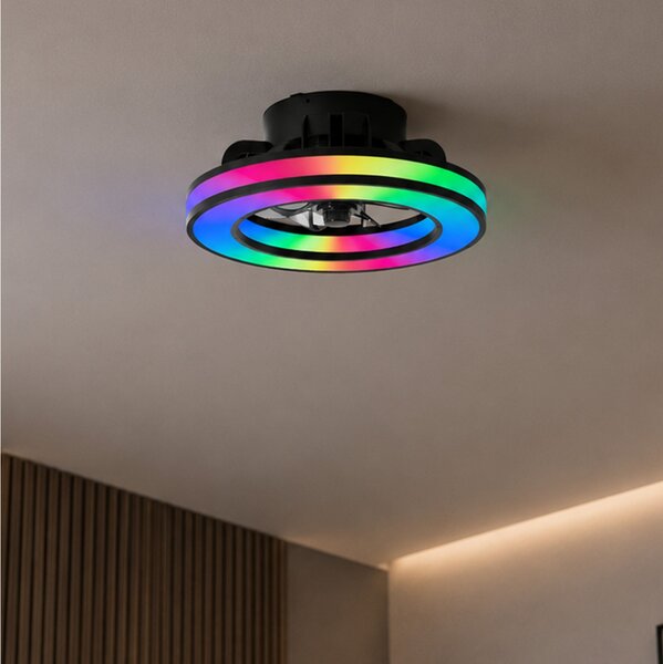 Ανεμιστήρας Οροφής Brilliant Mondello G80915/05 με φωτισμό LED RGB, τηλεχειριστήριο, διάμετρο 41.5cm και ισχύ 26W - Μαύρο