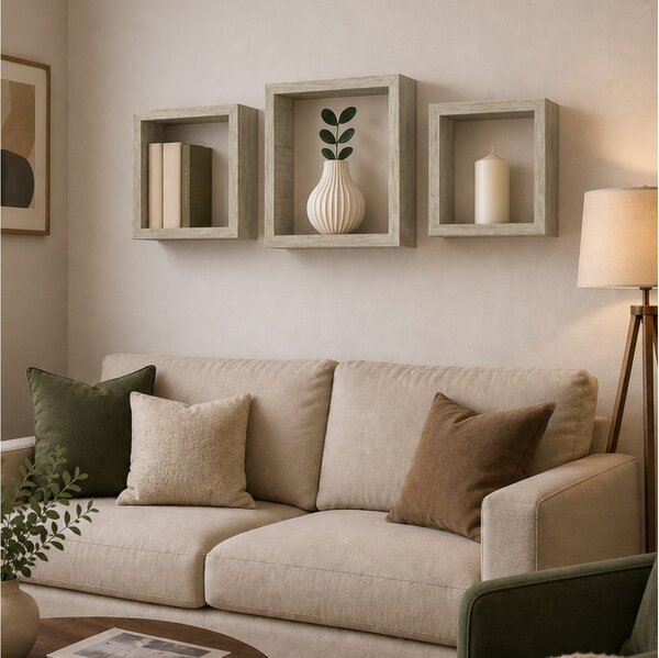 Σετ Ράφια Τοίχου Cubes Homea - Light Oak- 3 τεμάχια