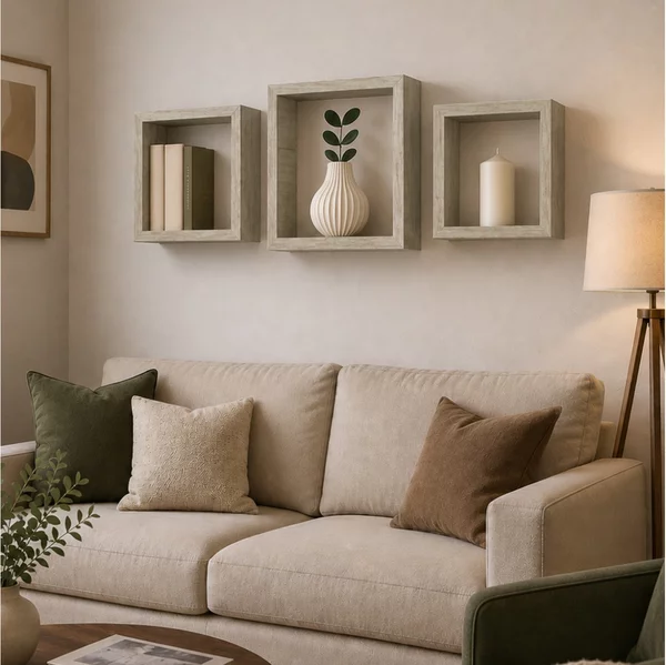 Σετ Ράφια Τοίχου Cubes Homea - Light Oak- 3 τεμάχια