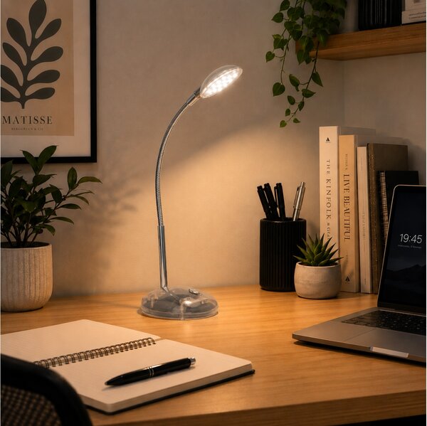 Επιτραπέζιο φωτιστικό LED Brilliant Timmi με εύκαμπτο βραχίονα, ισχύ 1.5W και διαστάσεις 29x32cm - Διάφανο