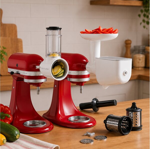 Σετ εξαρτήματα για κουζινομηχανή KitchenAid Gourmet 5KSM2FPPC με κρεατομηχανή, κόφτη και πρέσα λαχανικών