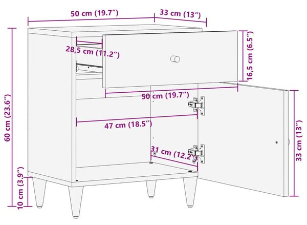 Κομοδίνο 50 x 33 x 60 εκ. από Μασίφ Ξύλο Μάνγκο - Καφέ