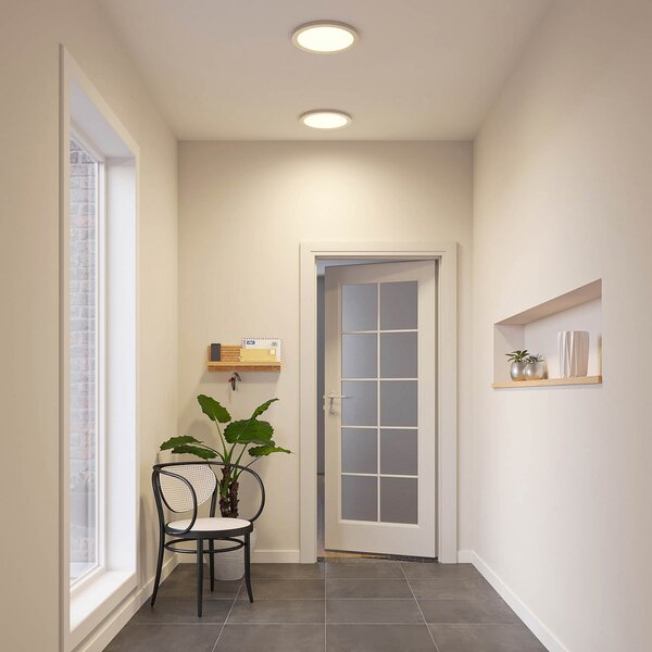 PRIOS Φωτιστικό οροφής Prios LED Aureka, Ø 33 cm, ασημί, μέταλλο, Γκρι, Σαλόνι / τραπεζαρία, Αλουμίνιο, σύγχρονο, Οροφή στρογγυλή άμεση