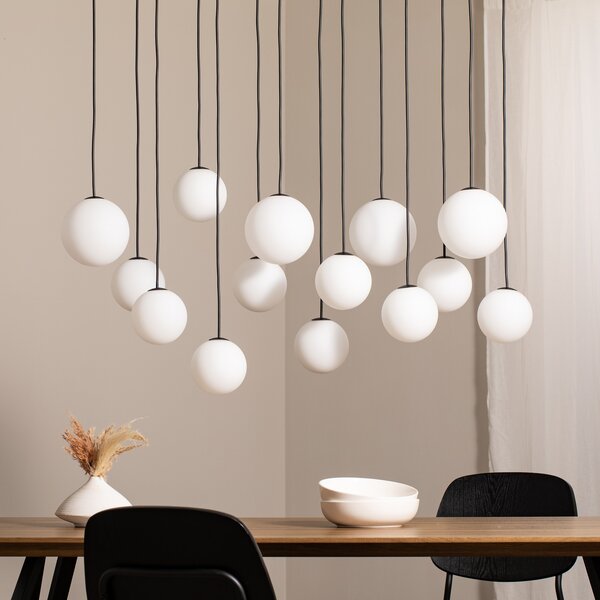 Nowodvorski Lighting Κρεμαστό φωτιστικό SNOWBALL, γυαλί οπαλ/μαύρο, 100 x 34 cm, 14 G9, ρυθμιζόμενος, Λευκό, Σαλόνι / τραπεζαρία, Γυαλί