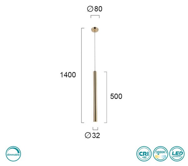 Φωτιστικό Κρεμαστό Viokef Elliot 4201700 Χρυσό Dimmable