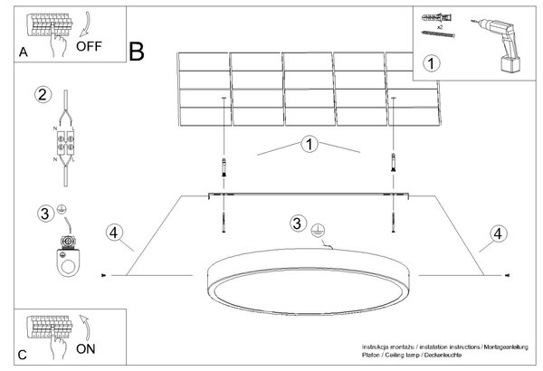 Sollux Φωτιστικό οροφής ONYX 30 μαύρο LED 3000K,Αλουμίνιο,1x23W