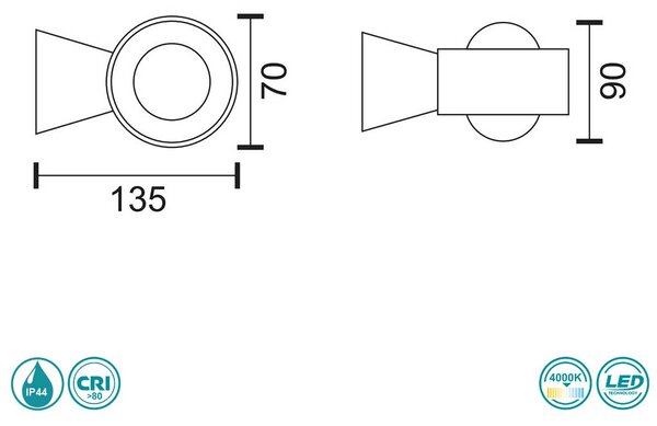 Απλίκα Εξωτερικού Χώρου LED SpotLight 7744 Μαύρη (4000K)