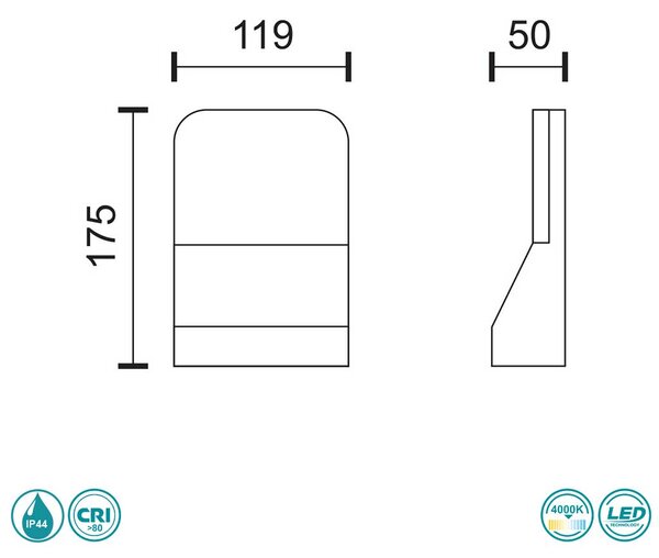 Απλίκα Εξωτερικού Χώρου LED SpotLight 7736 Μαύρη (4000K)