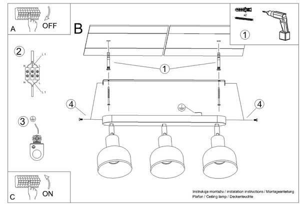 Sollux Φωτιστικό οροφής ELBA 3 λευκό,ατσάλι,Ε27 3xmax 15W LED