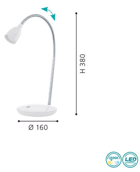 Πορτατίφ Γραφείου Eglo Σειράς DURENGO 93078, Led, 230lm, Λευκό