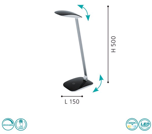 Πορτατίφ Γραφείου Eglo Σειράς CAJERO 95696, Led, 540ml, Μαύρο