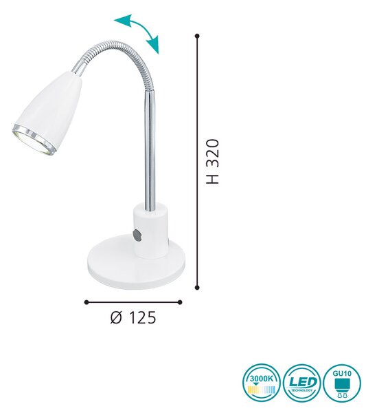 Πορτατίφ Γραφείου Eglo Σειράς FOX 92872, Led, 200lm, Λευκό