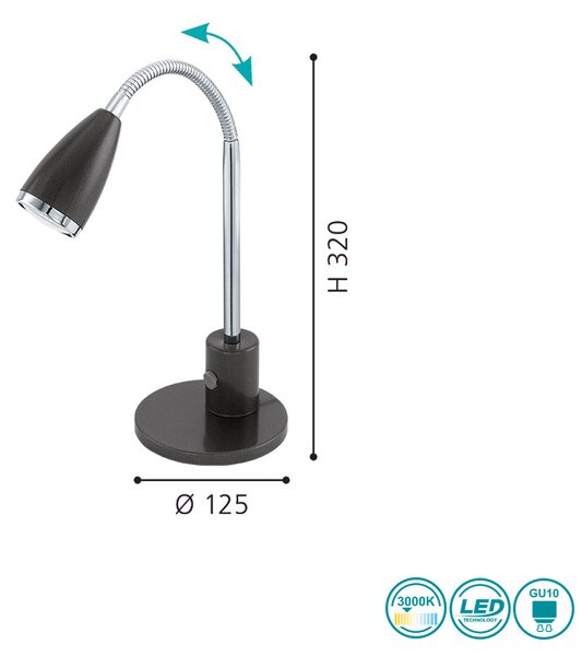 Πορτατίφ Γραφείου Eglo Σειράς FOX 92873, Led, 200lm, Μαύρο