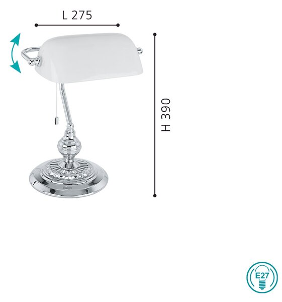 Πορτατίφ Γραφείου Eglo Σειράς BANKER 90968, Χρώμιο, Λευκό Γυαλί