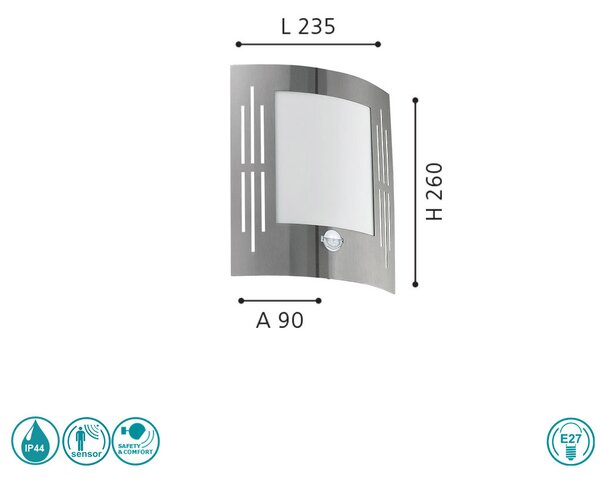 Απλίκα Εξωτερικού Χώρου SAFETY & COMFORT EGLO CITY 88144 Ανοξείδωτη