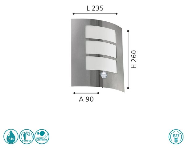 Απλίκα Εξωτερικού Χώρου SAFETY & COMFORT EGLO CITY 88142 Ανοξείδωτη