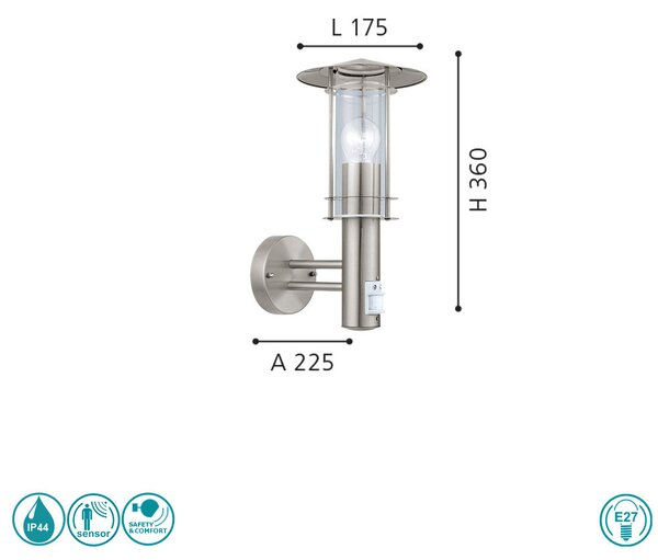 Απλίκα Εξωτερικού Χώρου SAFETY & COMFORT EGLO LISIO 30185 Ανοξείδωτη