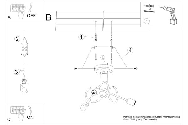 Sollux Φωτιστικό οροφής LOOP 3 λευκό,ατσάλι,Ε27 3xmax 15W LED