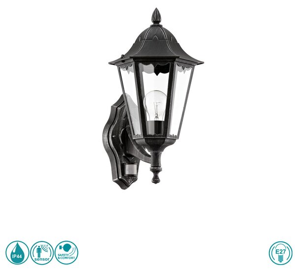 Απλίκα Εξωτερικού Χώρου SAFETY & COMFORT EGLO NAVEDO 93458 Μαύρη με Ασημί Πατίνα