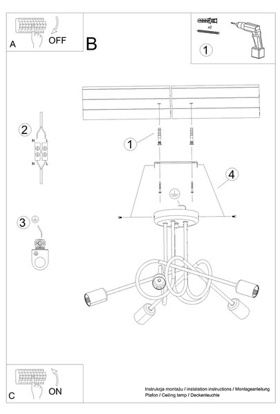 Sollux Φωτιστικό οροφής LOOP 5 μαύρο,ατσάλι,Ε27 5xmax 15W LED