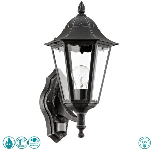 Απλίκα Εξωτερικού Χώρου SAFETY & COMFORT EGLO NAVEDO 93458 Μαύρη με Ασημί Πατίνα