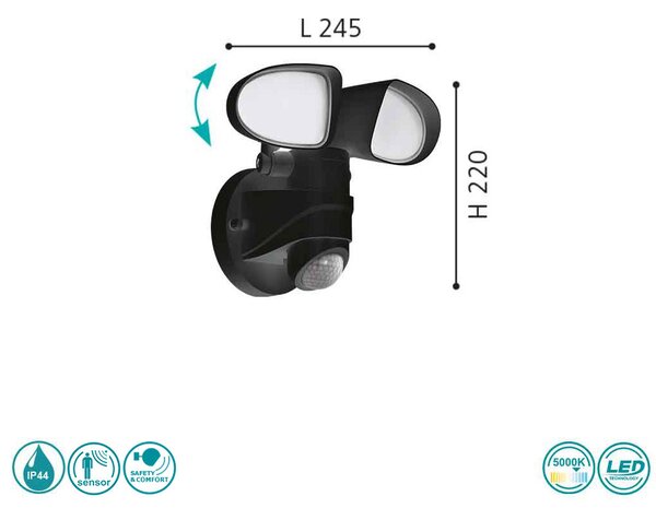Φωτιστικό Επίτοιχο Εξωτερικού Χώρου SAFETY & COMFORT EGLO PAGINO 98176 Μαύρο