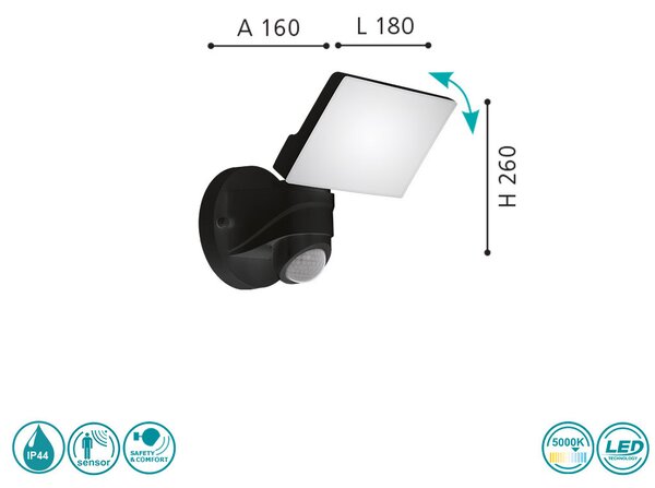 Φωτιστικό Επίτοιχο Εξωτερικού Χώρου SAFETY & COMFORT EGLO PAGINO 98178 Μαύρο