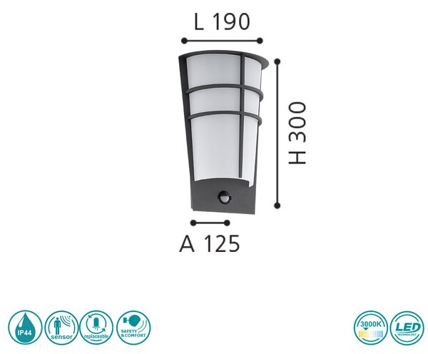 Απλίκα Εξωτερικού Χώρου SAFETY & COMFORT EGLO BREGANZO 1 96018 Ανθρακί