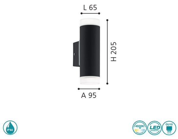 Απλίκα Εξωτερικού Χώρου EGLO RIGA-LED 96505 Μαύρη