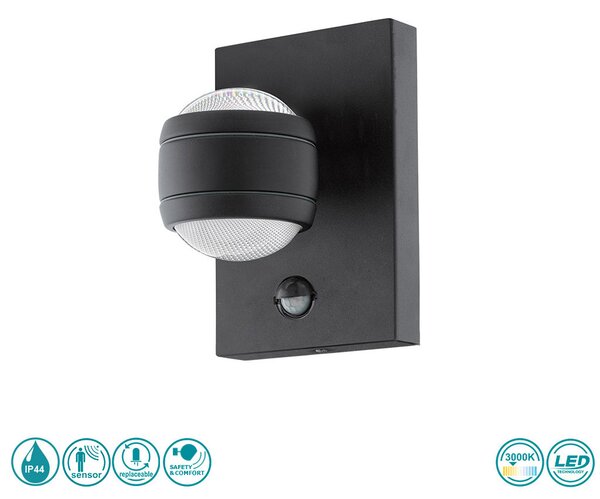 Απλίκα Εξωτερικού Χώρου SAFETY & COMFORT EGLO SESIMBA 1 96021 Μαύρη