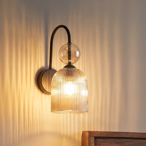 TK Lighting Φωτιστικό τοίχου Sophia, κονιάκ/μαύρο, γυαλί, ύψος 33,5 cm, E14, ρυθμιζόμενος, Γκρι, Σαλόνι / τραπεζαρία, Γυαλί