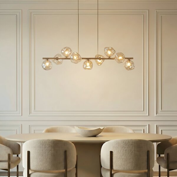 TK Lighting Κρεμαστό φωτιστικό Lava, μπεζ, 9 λαμπτήρες, γυαλί, μήκος 116 cm, G9, ρυθμιζόμενος, Μπεζ, Σαλόνι / τραπεζαρία, Γυαλί