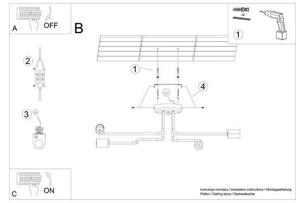 Sollux Φωτιστικό οροφής VECTOR 4 μαύρο,ατσάλι,Ε27 4xmax 15W LED